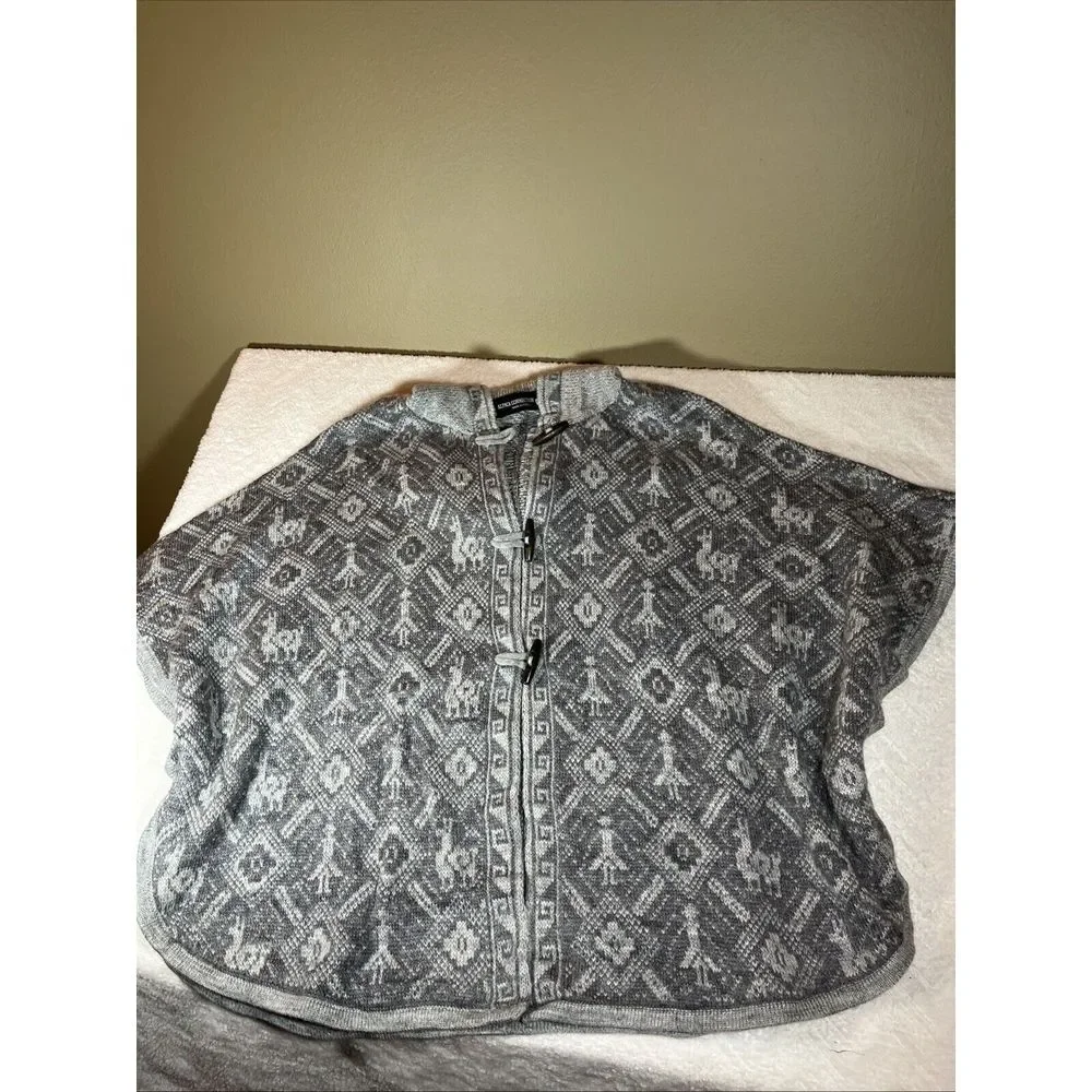 Alpaca Connection Sweater Hooded Cardigan Wooden Toggle Alpaca Wool Blend Poncho